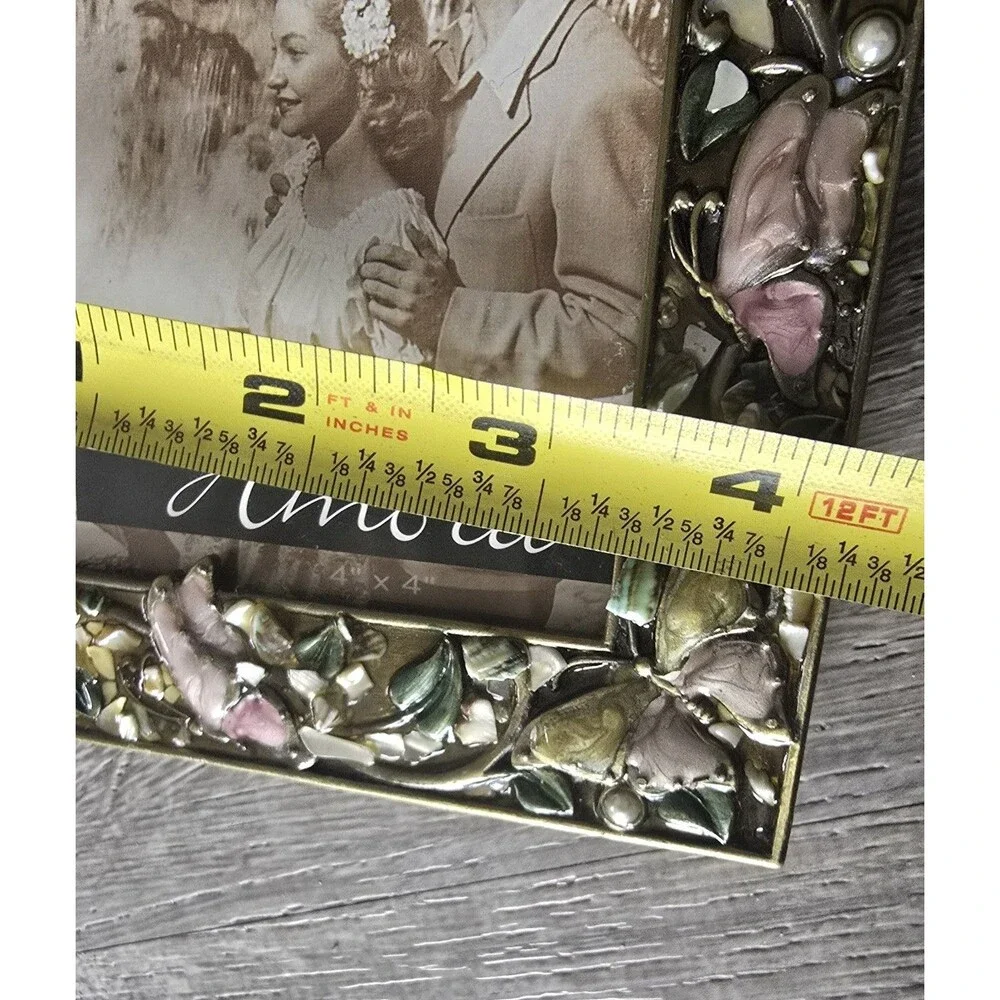 Amora Metal Photo Frame Butterfly  Enameled  Pearls 4x4 Photo